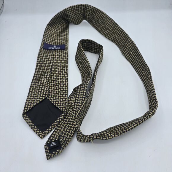Stafford Mens Necktie 100% Silk Blue Tan Geometric Business Tie 58 x 3 Vintage - Picture 3 of 6